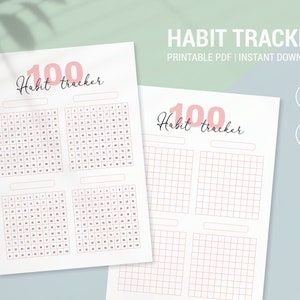 Pink Habit Tracker Printable | 100 days | Goal Planner | A4 A5 PDF Download | Style 02