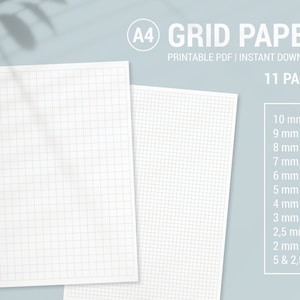 11 A4 PDF Verschiedene Rasterpapier | Druckbares Schreibpapier blanko Notizen | Studie Notiz Vorlage | Kalligraphie Blatt