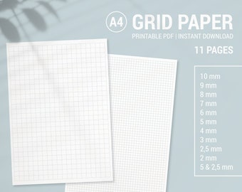 11 A4 PDF Various Grid Size Graph Paper | Printable Writing Paper Blank Notes | Study Note Template | Calligraphy Sheet