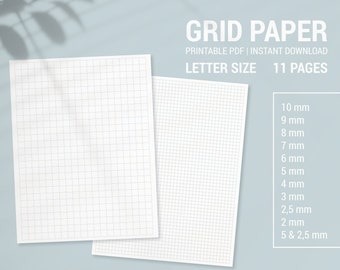 11 Letter PDF Various Grid Size Graph Paper | Printable Writing Paper Blank Notes | Study Note Template | Calligraphy Sheet