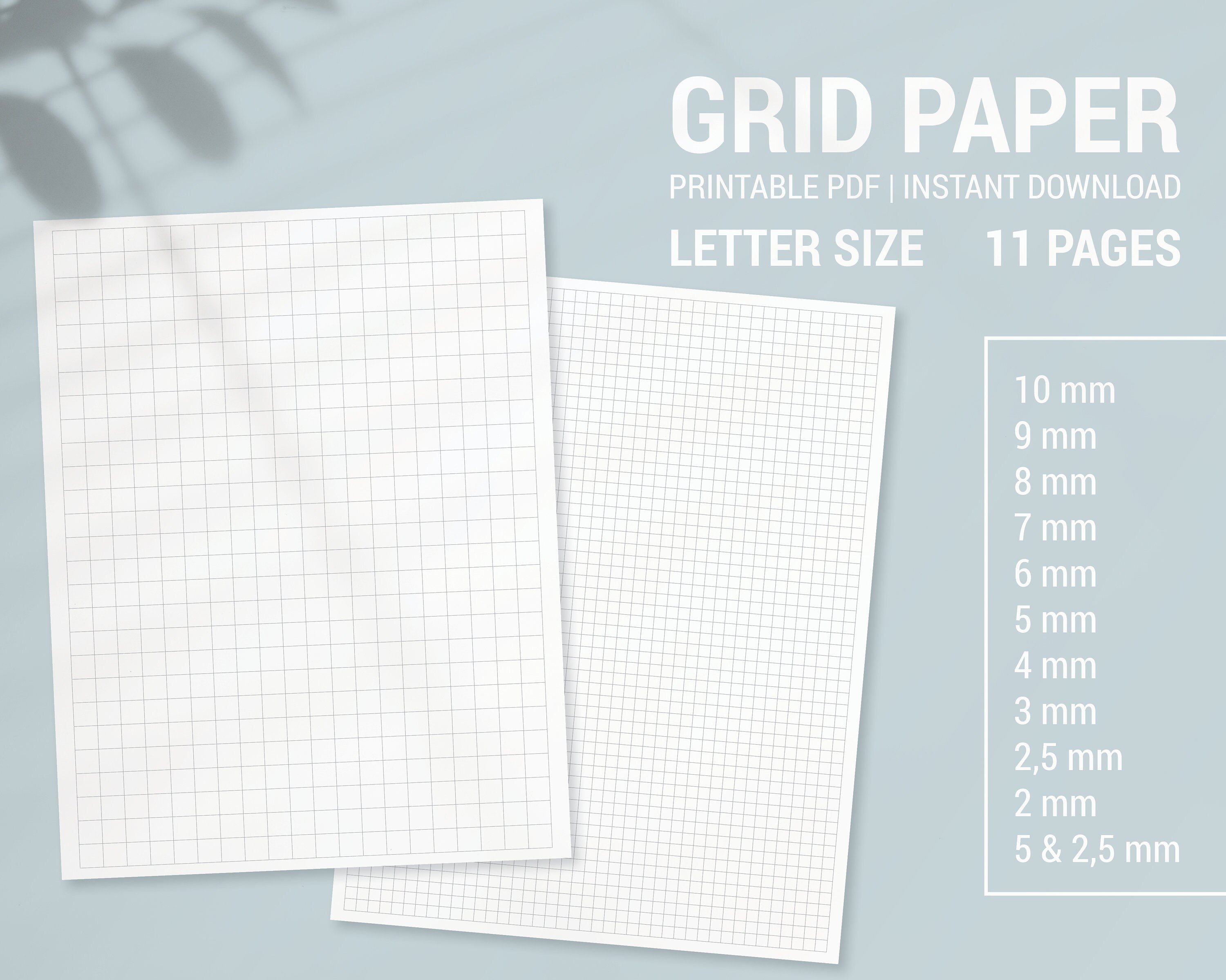 11 letter pdf various grid size graph paper printable etsy