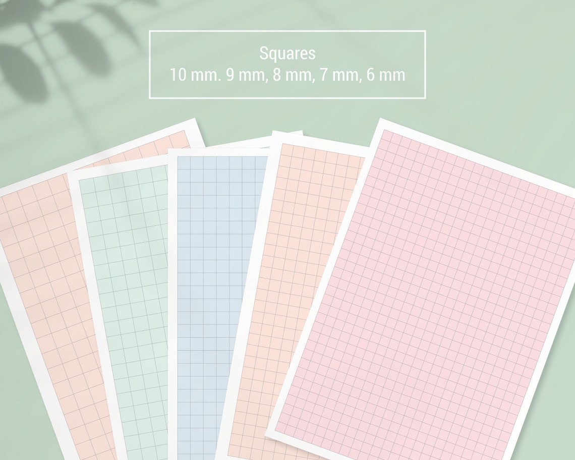 11 A5 PDF Various Grid Size Pastel Graph Paper Printable Spring Writing