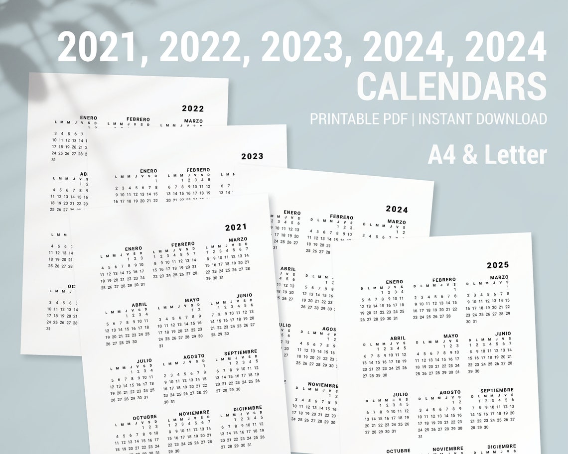 2021 2025 yearly spanish calendar printable 2021 2022 etsy