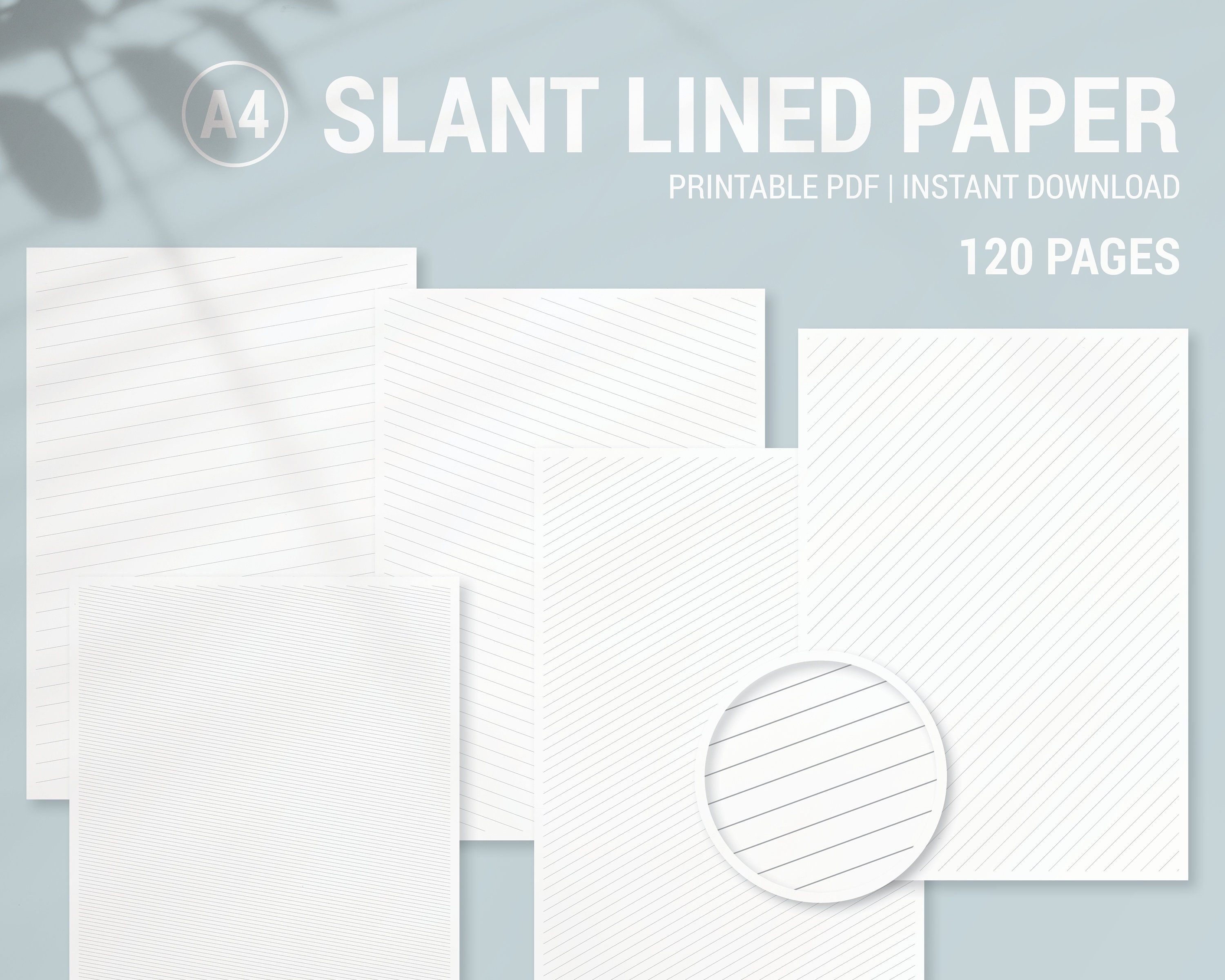 120 a4 pdf various slant lined paper printable ruled writing etsy