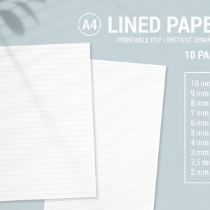 10 fogli di carta a righe A4 PDF / carta da scrivere stampabile / modello di note di studio / foglio di calligrafia