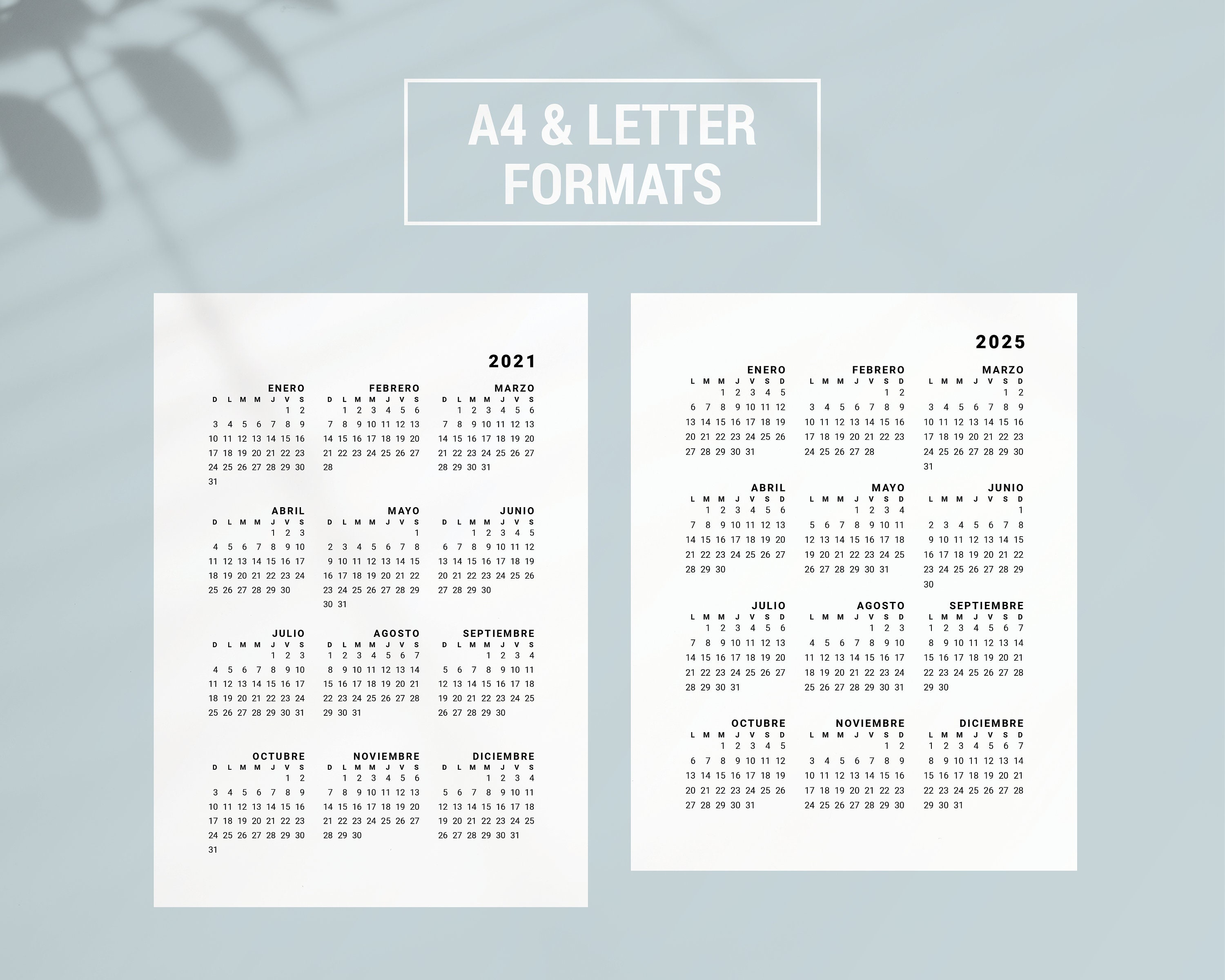 2021 2025 yearly spanish calendar printable 2021 2022 etsy