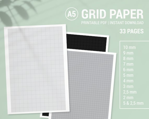 11 a5 pdf various grid size grey graph paper printable gray etsy