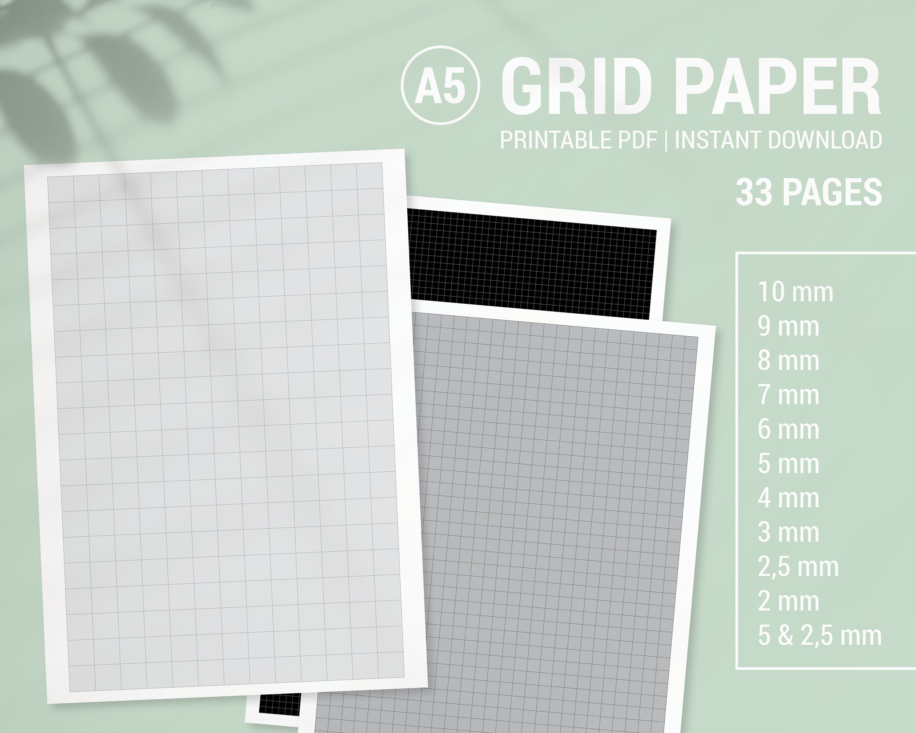 11 a5 pdf various grid size grey graph paper printable gray etsy