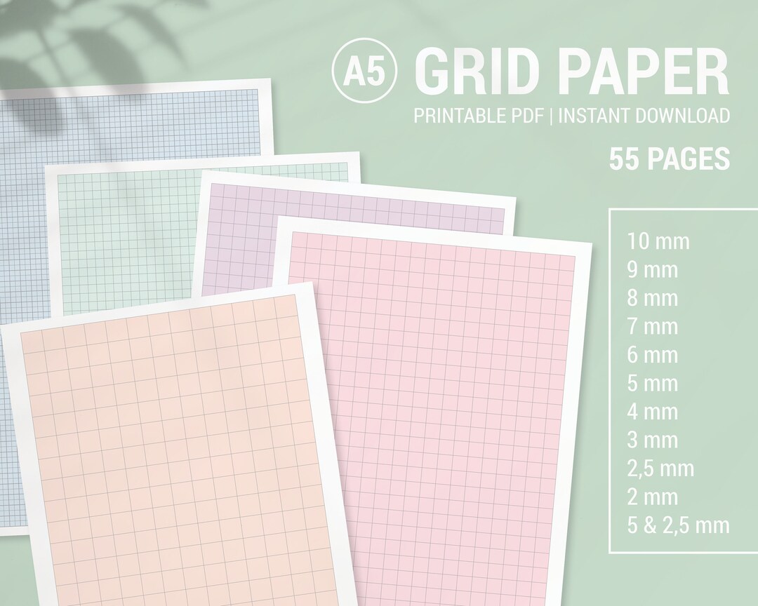 11 A5 PDF Various Grid Size Pastel Graph Paper Printable Spring Writing Paper Blank Notes Study