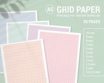 11 a5 pdf various grid size pastel graph paper printable etsy