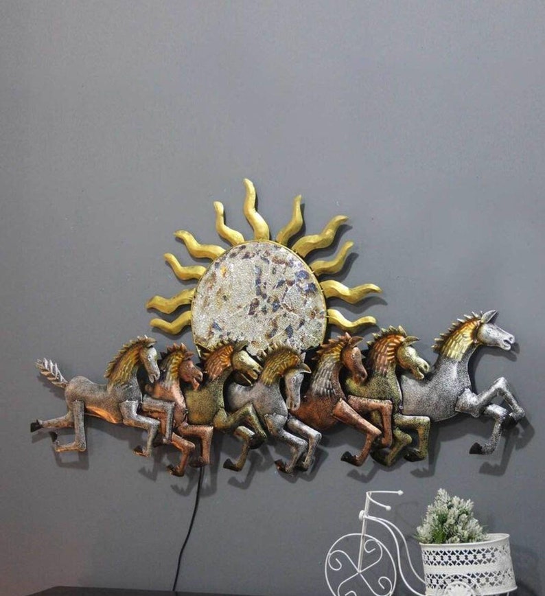 7 Running Horses Wall Art Gold Led Wall Decoration