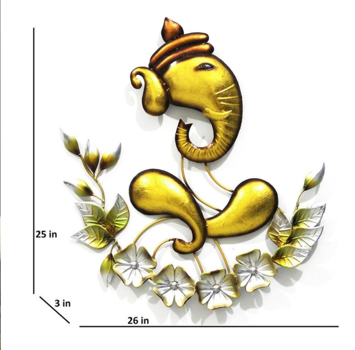 Ganesha With Flower Indian Metal Wall Art Home Decor Gift Etsy