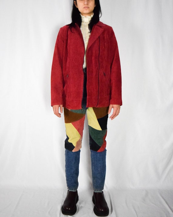 Red Suede Moto-Style Leather Jacket