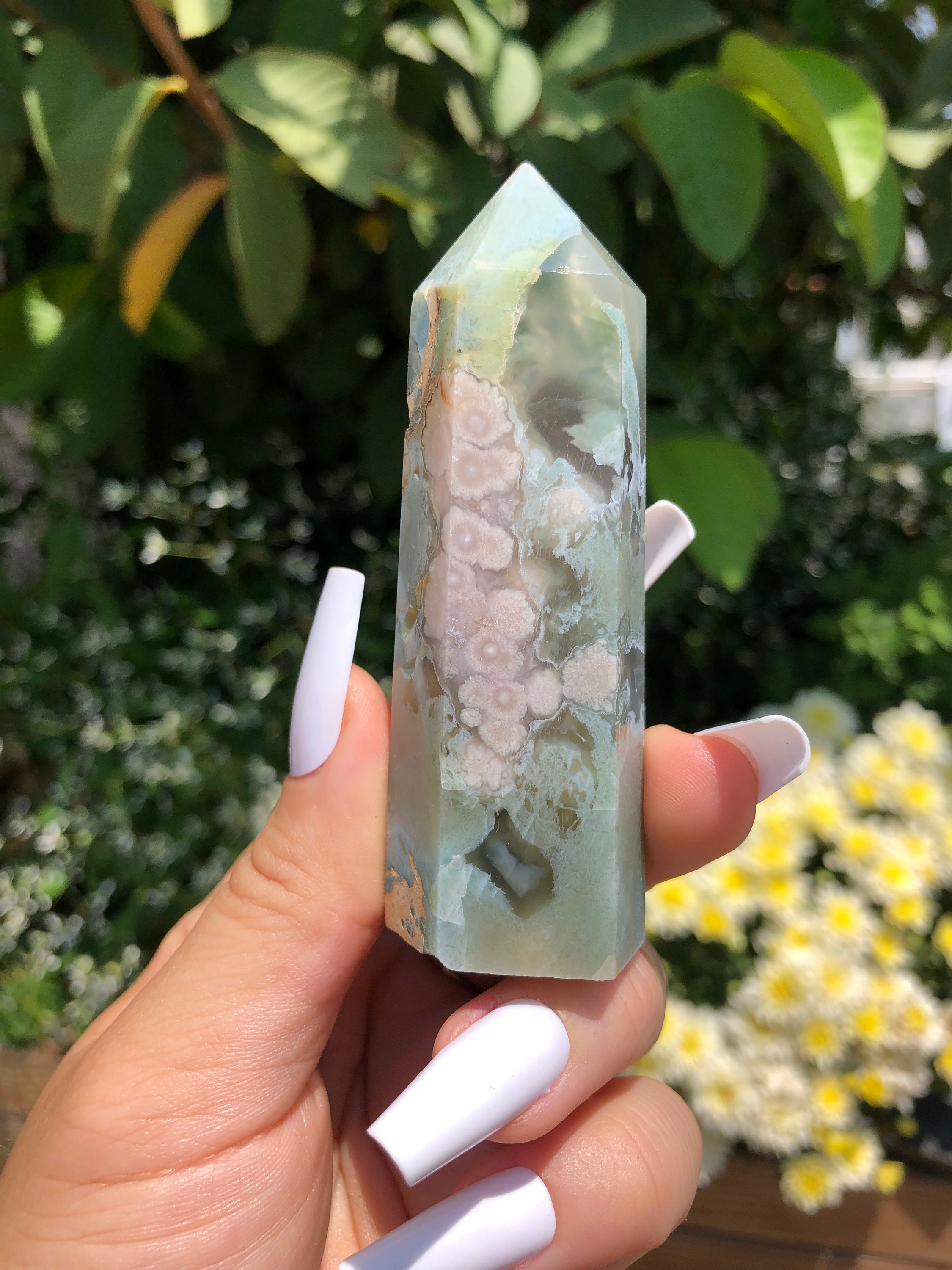 Natural Green Flower Agate 3.4 Tower Etsy