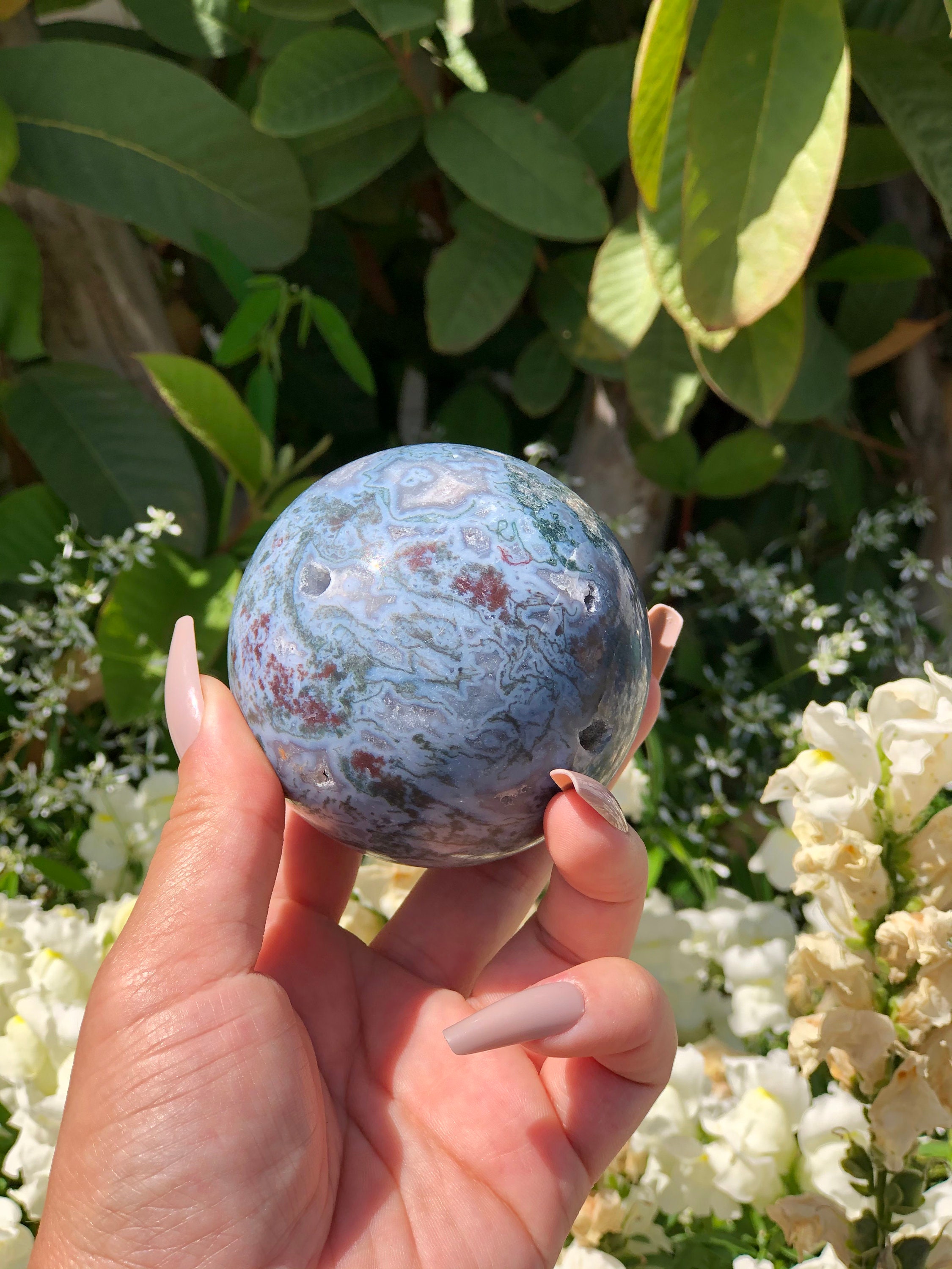 Unique Blue Moss Agate Druzy With Red 69 mm | Etsy