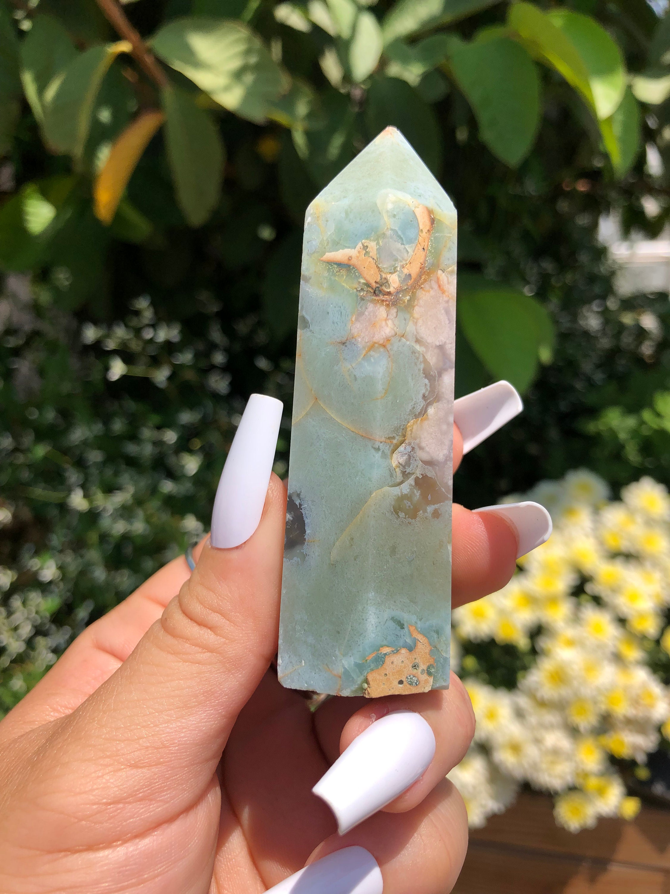 Natural Green Flower Agate 3.4 Tower Etsy