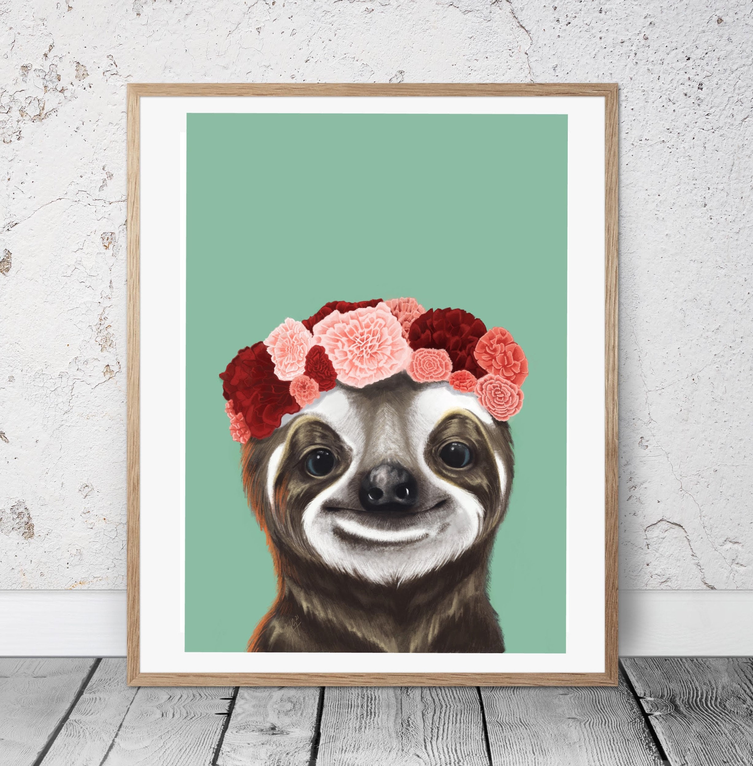 Sloth Flower Crown Art Print Etsy