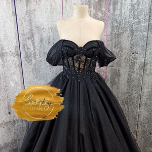 Black Engagement Bridal Gown,Halloween Black Wedding Dress,Gothic Bridal Dress,Sparkle Black Wedding Dress,Eloping Bridal Gown,Black Dress