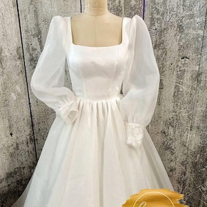 Bishop Sleeve Bridal Dress,ALine Wedding Dress,Long Sleeves Wedding Dress,Princess Wedding Dress,Cathedral Bridal Gown,Corset Bridal Gown