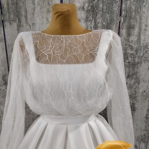 Square Neckline Wedding Dress,Satin Wedding Dress with the Cape,Ball Gown Bridal Dress,Long Sleeve Wedding Dress,Modest Wedding Dress