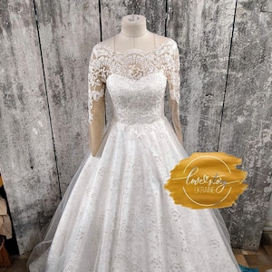 ALine Wedding Dress Lace Wedding Dress Satin Wedding Dress Off-the-Shoulder Bridal Dress Bridal Gown Sparkle Wedding Dress Real Photo