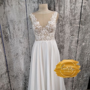 A-Linie Brautkleid, romantisches Brautkleid, einfaches Brautkleid, Minimalismus Brautkleid, Brautkleid am offenen Rücken