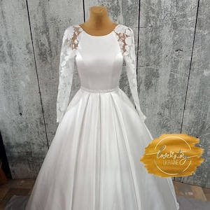 Cathedral Wedding Dress,Ivory Satin Wedding Dress with Traine,Ball Gown Wedding Dress,Corset Wedding Dress,Modest Wedding Dress,Bridal Gown