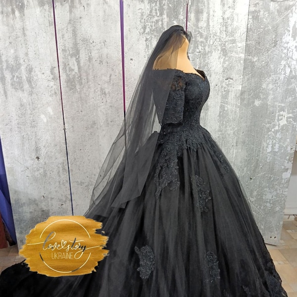 Black Engagement Bridal Gown,Halloween Black Wedding Dress,Gothic Bridal Dress,Black Wedding Dress,Eloping Bridal Gown,Custom Made Dress