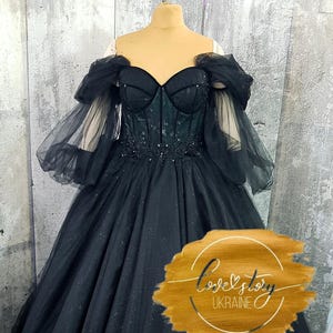 Black and Green Wedding Dress, Black Engagement Dress,Halloween Wedding Dress,Gothic Wedding Dress,Eloping Black Dress,Long Sleeve Dress