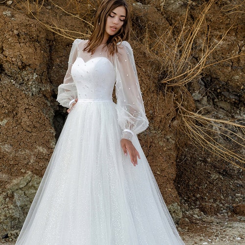 Puffy Sleeves Wedding Dress Boho Wedding Dress Beach Wedding - Etsy