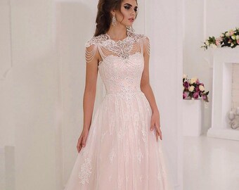Pink Wedding Dress,Pink Prom Gown,Cathedral Wedding Dress,Wedding Dress with Lace,Colored Wedding Dress,Bridal Gown,Sweet 16 Dress