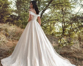 Cathedral Wedding Dress,Open Back Wedding Dress,Ball Gown Wedding Dress,Long Train Ivory Bride Gown, Elegant Style Bridal Gown,Romantic Gown