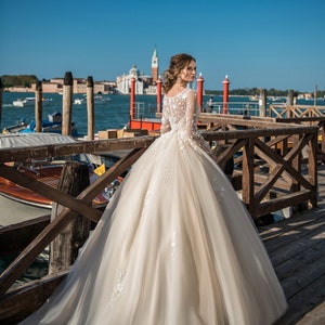 Tulle Wedding Dresswedding Dress Long Sleevesa-line Wedding | Etsy