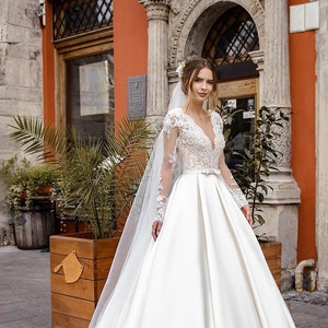 Elegant Bridal Gownaline Wedding Dresssatin Wedding - Etsy