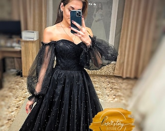 パーティードレス GANISONG Bridal Bolero Slick Line Dress Black Black Wedding Dress,black Prom Dress, Maxi Black Dress