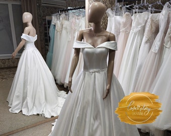 Romantic Wedding Dress, Princess Wedding Dress, Rustic Wedding Dress, A-Line Wedding Dress, V-Neck Wedding Dress, Satin Wedding Dress