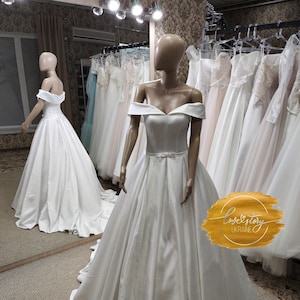 Romantic Wedding Dress, Princess Wedding Dress, Rustic Wedding Dress, A-Line Wedding Dress, V-Neck Wedding Dress, Satin Wedding Dress
