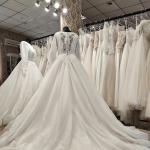 A-Line Bridal Gown,Wedding Dress Long Sleeve,Minimalistic Simple Wedding Dress,Closed Back Bridal Gown, Long Train Dress,Couture Bridal Gown