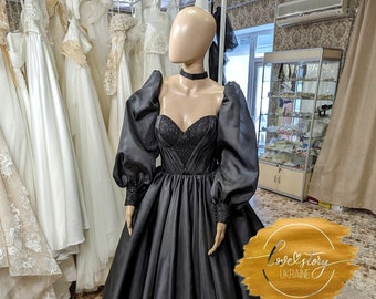 Black Bridal Gown,Halloween Black Dress,Gothic Bridal Dress,Black Wedding Dress,Eloping Black Bridal Gown,Black Prom Dress, Black Prom Gown