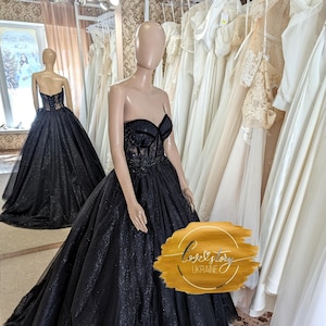 Gothic Wedding Dress,Black Bridal Gown,Halloween Black Wedding Dress,Ball Gown Black Wedding Dress,Eloping Bride Dress,Black Prom Dress