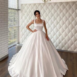 Simple Wedding Dress,Elegant Style Satin Wedding Dress,ALine Bridal Gown,Custom Made Wedding Dress,Minimalist Bridal Gown,Corset Bridal Gown