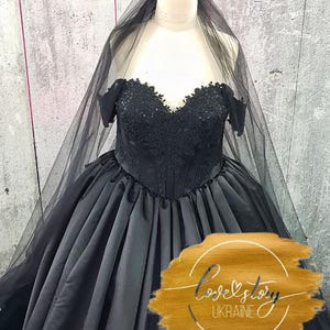 Black Satin Wedding Dress, Black Engagement Dress,Halloween Black Wedding Dress,Gothic Wedding Dress,Eloping Black Dress,Black Gown