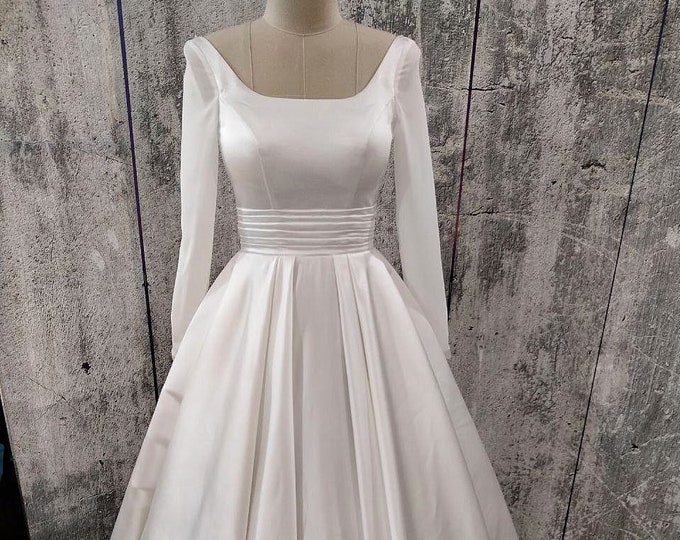 Elegant Satin Wedding Dresses Long Sleeves