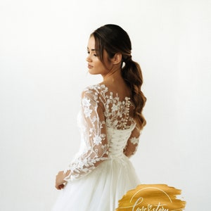 Elegant Wedding Dress,A-Line Wedding Dress,Ivory Tulle Wedding Dress,Simple Wedding Dress,Cathedral Bridal Gown,Long Sleeve Bridal Dress