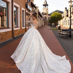 Hand Embroidered Corset Long Train Wedding Dress Ball Gown - Etsy Canada