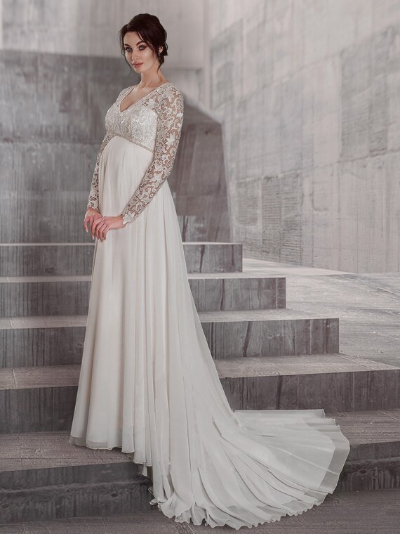 Maternity Aline Wedding Dress With Long Sleeveslight Wedding Etsy