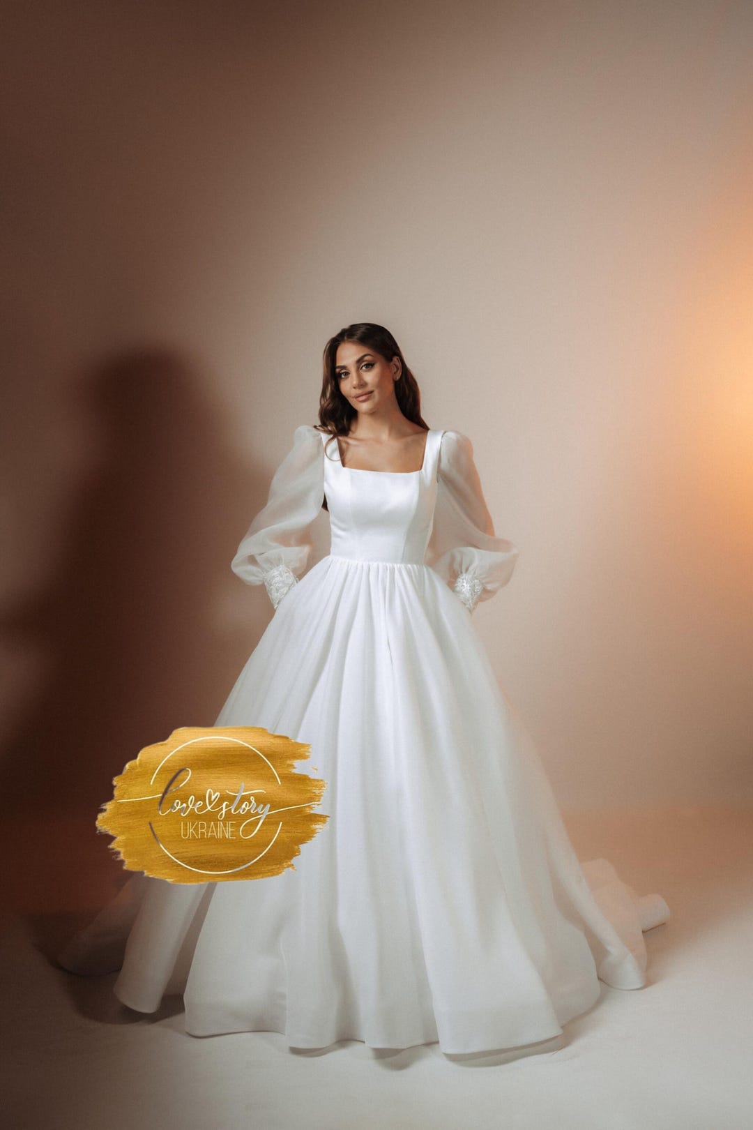 Bishop Sleeve Bridal Dress aline Wedding Dress long Sleeve Wedding 