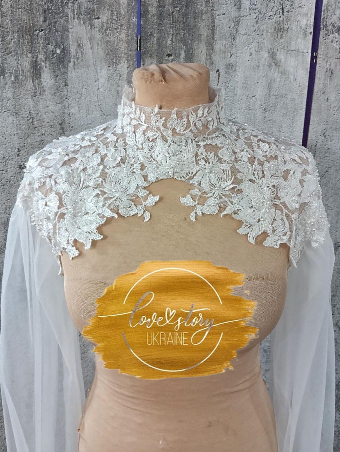 Wedding Cape,bridal Cape,bridal Lace Top,high Collar Lace Bridal