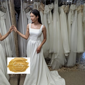 A-line Wedding Dress,Simple Bridal Dress,Square Neckline Wedding Dress,Minimalist Wedding Dress,Corset Bridal Dress,Beach Wedding Dress