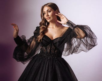 mini black dresses near me PourVous Wedding Party Dress Long and Sleeved Bishop Sleeve Large Size Formal Dress for 20s, 30s, 40s main image 0
